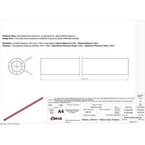 IBRAS 65757 3 Kat Polyesterli Silikon 20Mm Düz Hortum 1 Metre