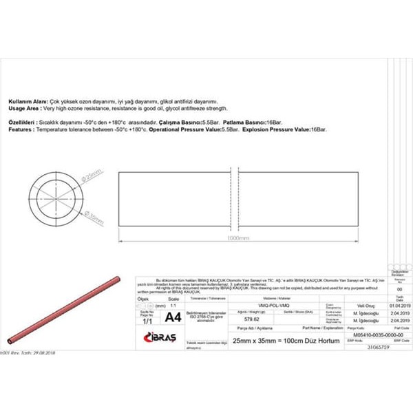 IBRAS 65759 3 Kat Polyesterli Silikon 25Mm Düz Hortum 1 Metre