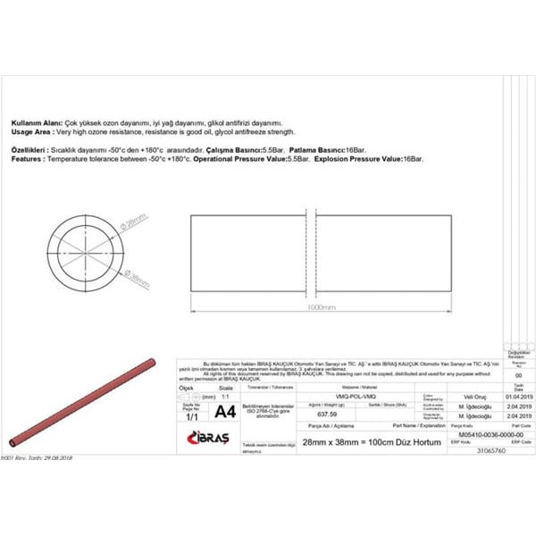 IBRAS 65760 3 Kat Polyesterli Silikon 28Mm Düz Hortum 1 Metre