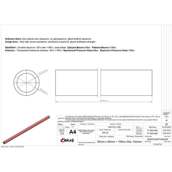IBRAS 65761 3 Kat Polyesterli Silikon 30Mm Düz Hortum 1 Metre