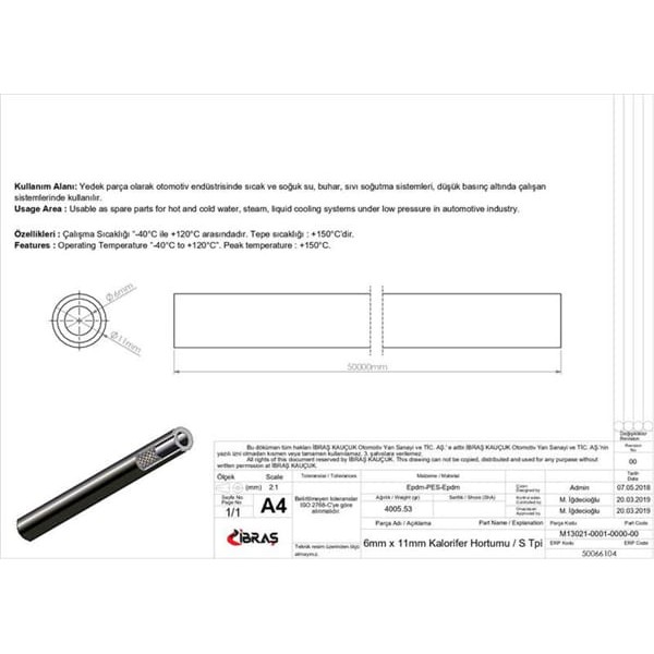 IBRAS 66104 6Mm X 11Mm Kalorifer Hortumu Üniversal S / Tipi 