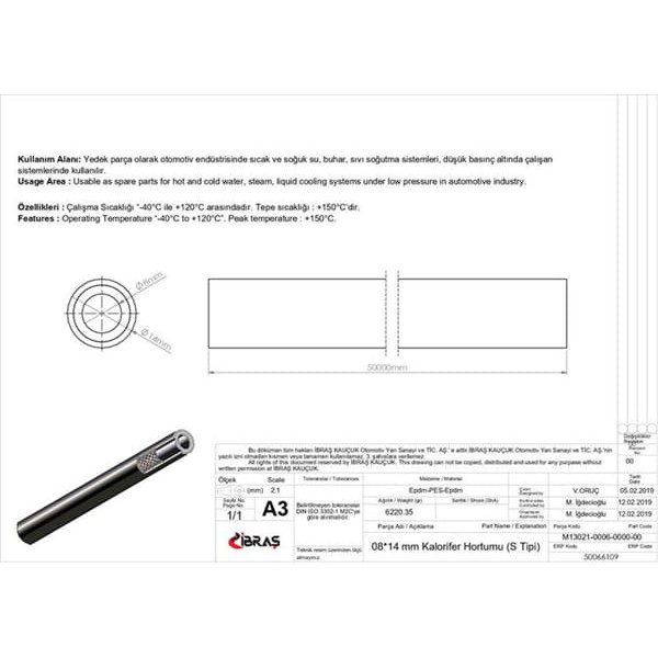 IBRAS 66109 8Mm X 14Mm Kalorifer Hortumu Üniversal S / Tipi