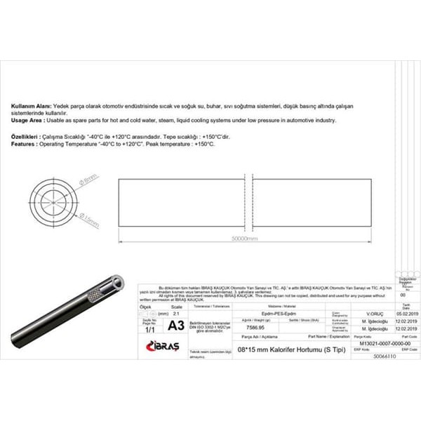 IBRAS 66110 8Mm X 15Mm Kalorifer Hortumu Üniversal S / Tipi 