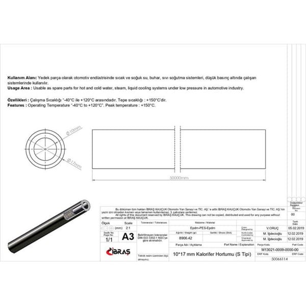 IBRAS 66114 10Mm X 17Mm Kalorifer Hortumu Üniversal S / Tipi