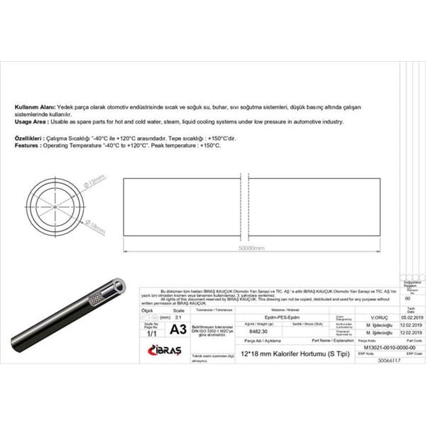 IBRAS 66117 Kalorifer Hortumu 12Mm X 18Mm 1-2 Inc 1 Metre Epdm-Epdm