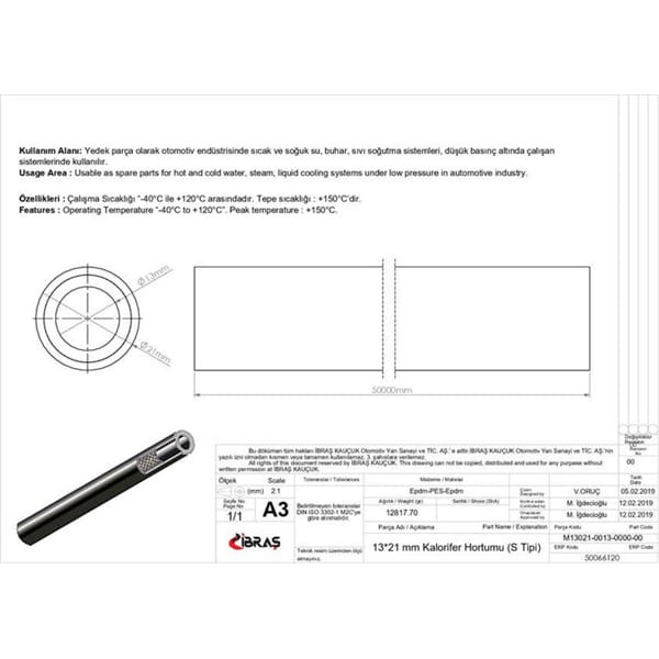 IBRAS 66120 13Mm X 21Mm Kalorifer Hortumu Üniversal S / Tipi 
