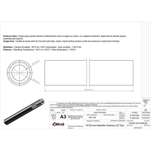 IBRAS 66122 14Mm X 22Mm Kalorifer Hortumu Üniversal S / Tipi