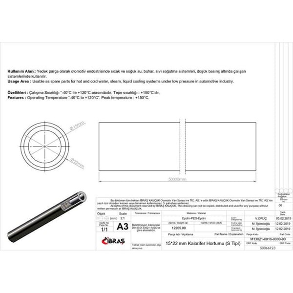IBRAS 66123 15Mm X 22Mm Kalorifer Hortumu Üniversal S / Tipi 