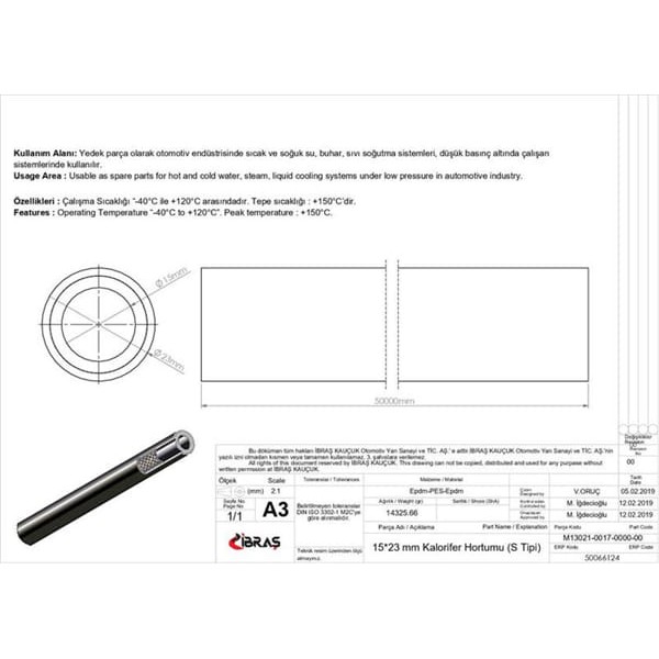 IBRAS 66124 15Mm X 23Mm Kalorifer Hortumu Üniversal S / Tipi 