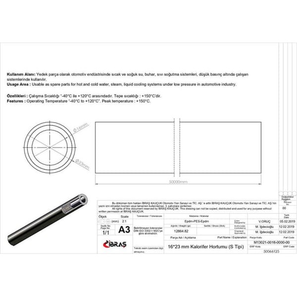 IBRAS 66125 16Mm X 23Mm Kalorifer Hortumu Üniversal S / Tipi