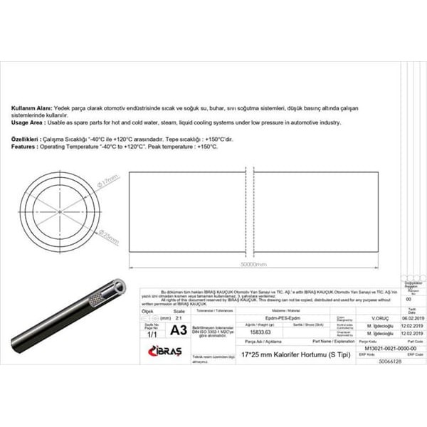 IBRAS 66128 17Mm X 25Mm Kalorifer Hortumu Üniversal S / Tipi 