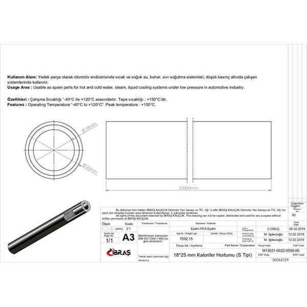 IBRAS 66129 18Mm X 25Mm Kalorifer Hortumu Üniversal S / Tipi 