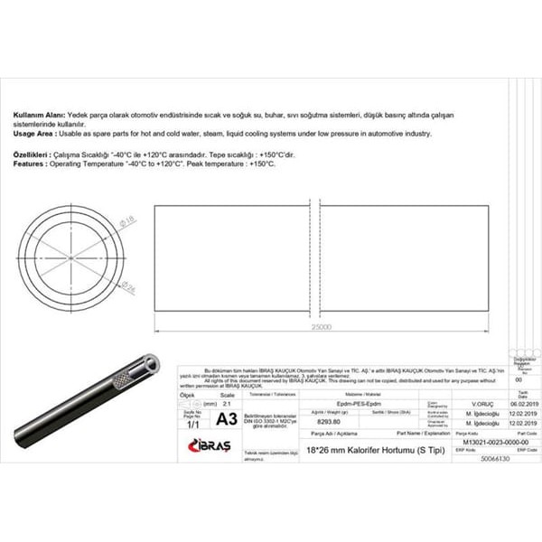 IBRAS 66130 18Mm X 26Mm Kalorifer Hortumu Üniversal S / Tipi 
