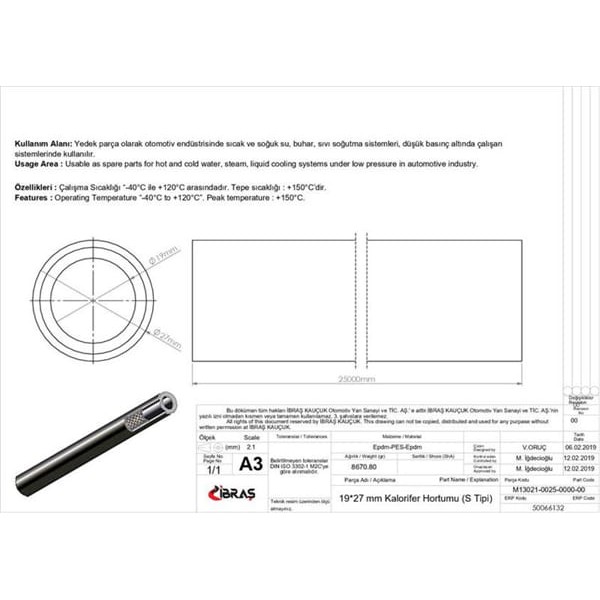 IBRAS 66132 Kalorifer Hortumu 19Mm X 27Mm 3-4 Inc 1 Metre Epdm-Epdm 