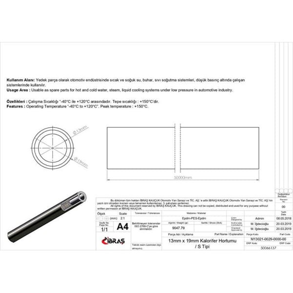 IBRAS 66137 13Mm X 19Mm Kalorifer Hortumu Üniversal S / Tipi 