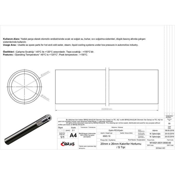 IBRAS 66140 20Mm X 26Mm Kalorifer Hortumu Üniversal S / Tipi 