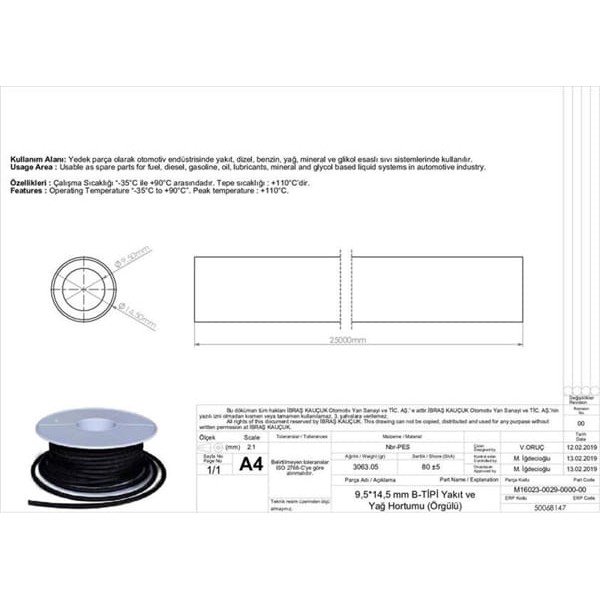 IBRAS 68147 9.5Mm X 14.5Mm Yakıt Hortumu Üniversal B / Tipi