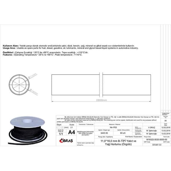 IBRAS 68155 Dıstan Orgulu Yakıt Hortumu 11×16