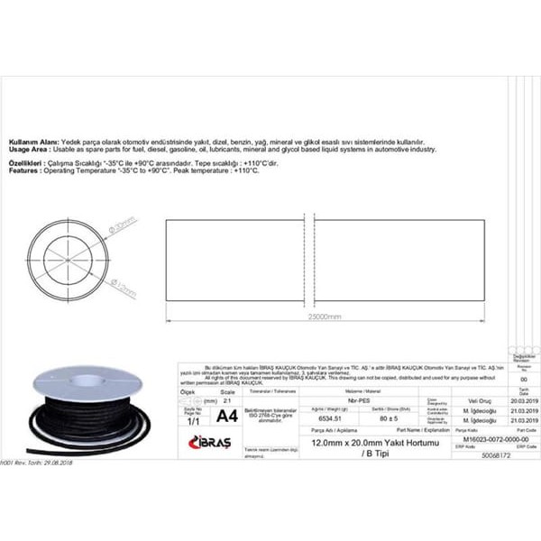 IBRAS 68172 12.0Mm X 20.0Mm Yakıt Hortumu Üniversal B / Tipi