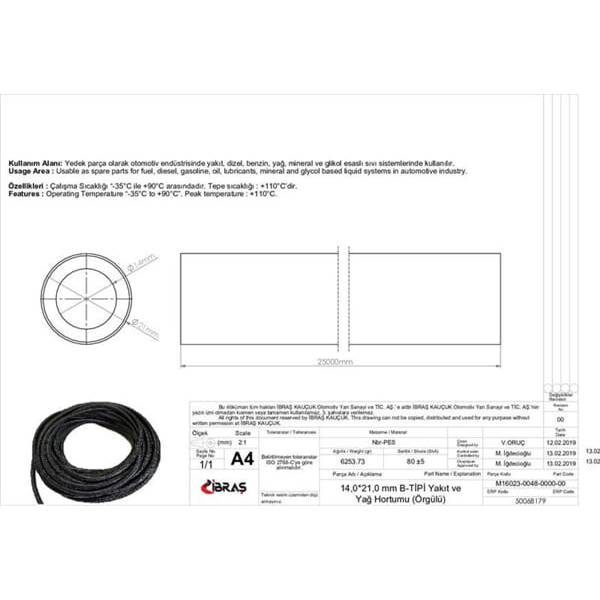 IBRAS 68179 14.0Mm X 21.0Mm Yakıt Hortumu Üniversal B / Tipi