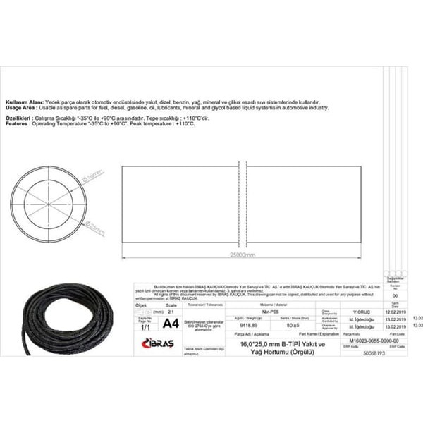 IBRAS 68193 16.0Mm X 25.0Mm Yakıt Hortumu Üniversal B / Tipi