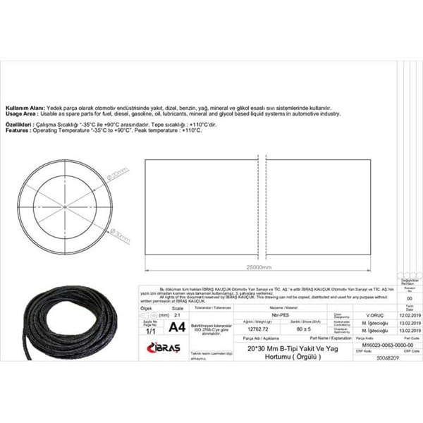 IBRAS 68209 20.0Mm X 30.0Mm Yakıt Hortumu Üniversal B / Tipi