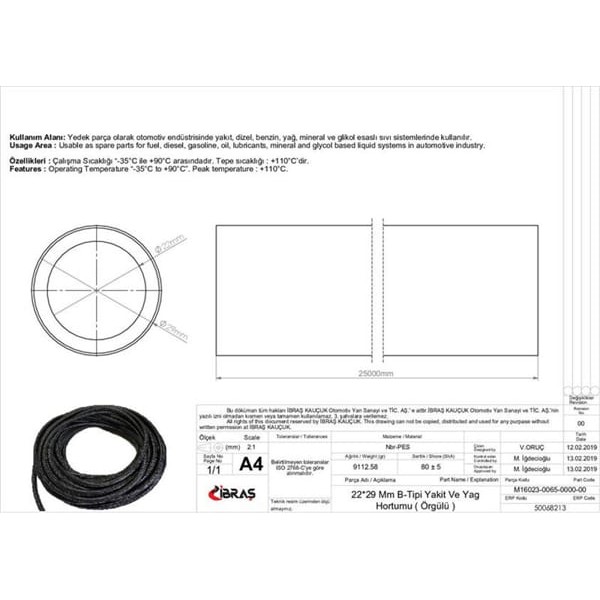 IBRAS 68213 22.0Mm X 29.0Mm Yakıt Hortumu Üniversal B / Tipi