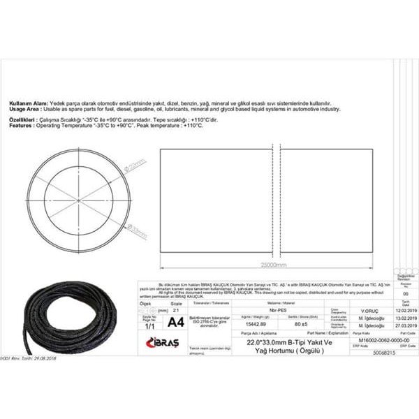 IBRAS 68215 22.0Mm X 33.0Mm Yakıt Hortumu Üniversal B / Tipi 