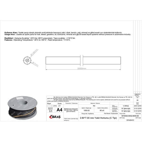 IBRAS 68403 2.8Mm X 7.0Mm Yakıt Hortumu Üniversal C / Tipi 