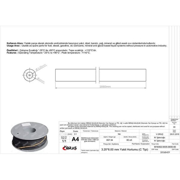 IBRAS 68409 3.2Mm X 6.0Mm Yakıt Hortumu Üniversal C / Tipi 