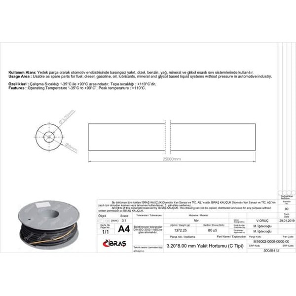 IBRAS 68415 3.2Mm X 8.0Mm Yakıt Hortumu Üniversal C / Tipi 