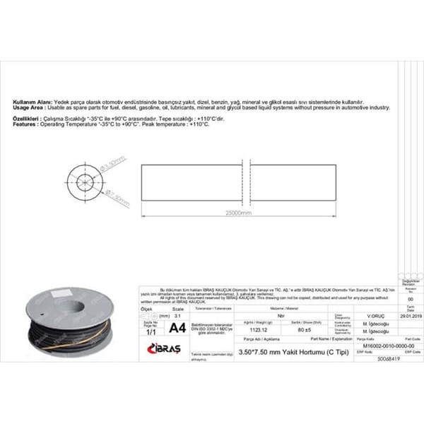 IBRAS 68419 3.5Mm X 7.5Mm Yakıt Hortumu Üniversal C / Tipi 