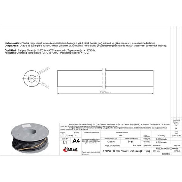 IBRAS 68421 3.5Mm X 8.0Mm Yakıt Hortumu Üniversal C / Tipi 