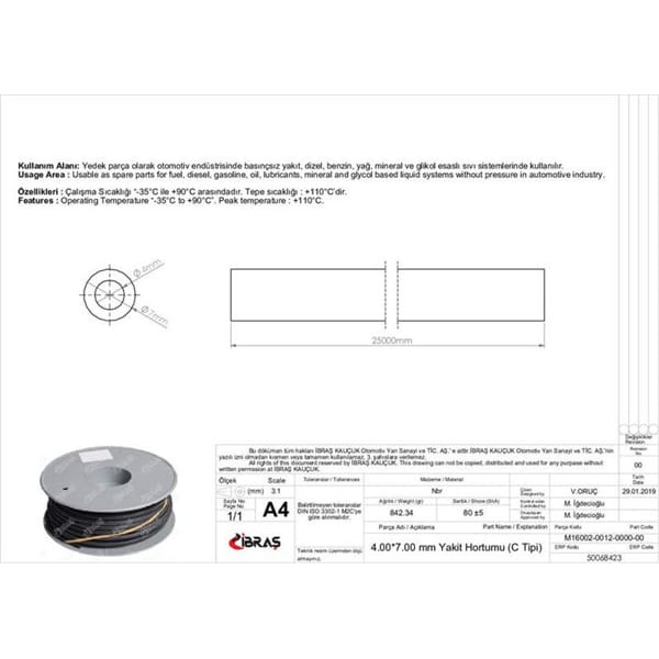 IBRAS 68423 4.0Mm X 7.0Mm Yakıt Hortumu Üniversal C / Tipi