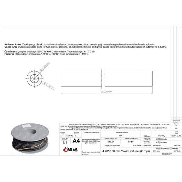 IBRAS 68429 4.2Mm X 7.5Mm Yakıt Hortumu Üniversal C / Tipi