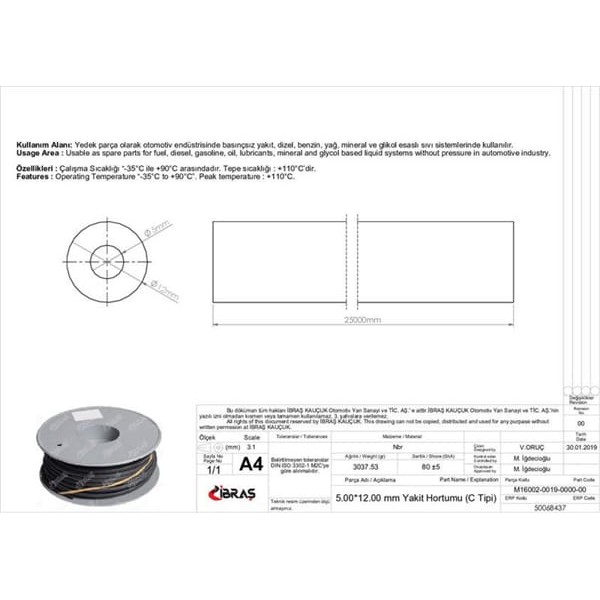 IBRAS 68437 5.0Mm X 12.0Mm Yakıt Hortumu Üniversal C / Tipi