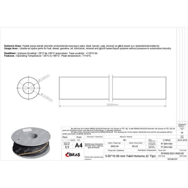 IBRAS 68439 5.5Mm X 10.5Mm Yakıt Hortumu Üniversal C / Tipi