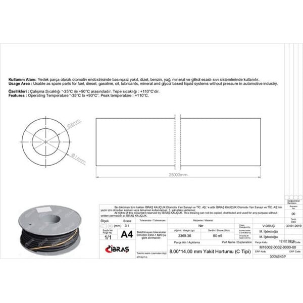 IBRAS 68459 8.0Mm X 14.0Mm Yakıt Hortumu Üniversal C / Tipi