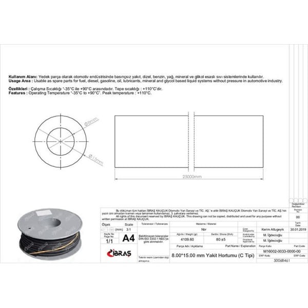 IBRAS 68461 8.0Mm X 15.0Mm Yakıt Hortumu Üniversal C / Tipi