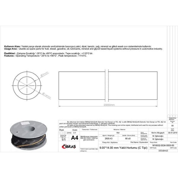 IBRAS 68463 9.0Mm X 14.0Mm Yakıt Hortumu Üniversal C / Tipi