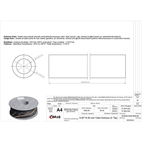 IBRAS 68465 9.5Mm X 14.5Mm Yakıt Hortumu Üniversal C / Tipi