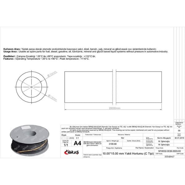 IBRAS 68467 10.0Mm X 15.0Mm Yakıt Hortumu Üniversal C / Tipi