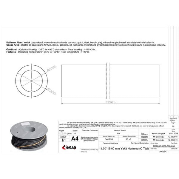 IBRAS 68471 11.0Mm X 16.0Mm Yakıt Hortumu Üniversal C / Tipi