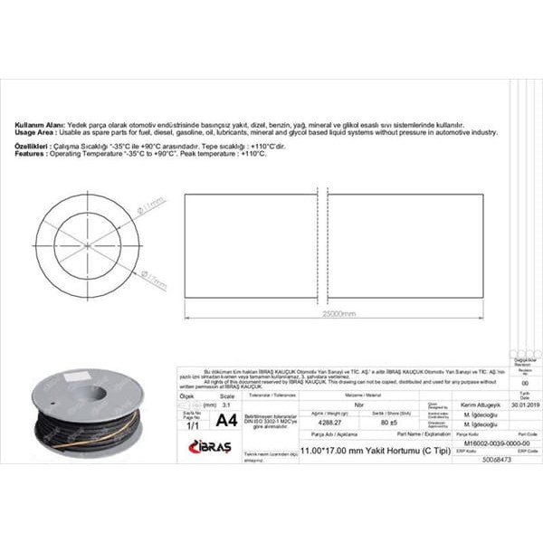 IBRAS 68473 11.0Mm X 17.0Mm Yakıt Hortumu Üniversal C / Tipi