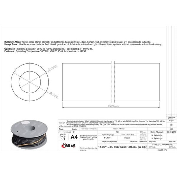 IBRAS 68475 11.0Mm X 19.0Mm Yakıt Hortumu Üniversal C / Tipi