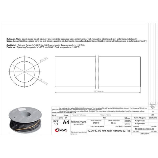 IBRAS 68479 12.0Mm X 17.0Mm Yakıt Hortumu Üniversal C / Tipi