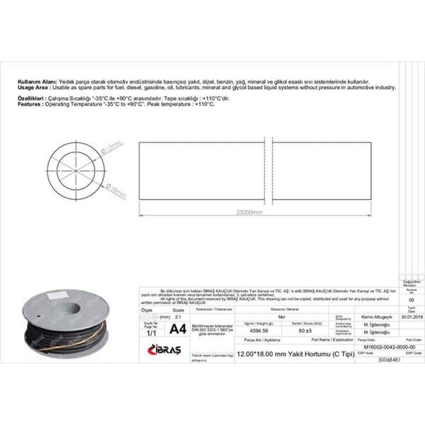IBRAS 68481 12.0Mm X 18.0Mm Yakıt Hortumu Üniversal C / Tipi