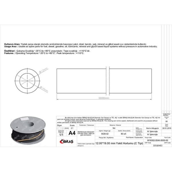 IBRAS 68483 12.0Mm X 19.0Mm Yakıt Hortumu Üniversal C / Tipi