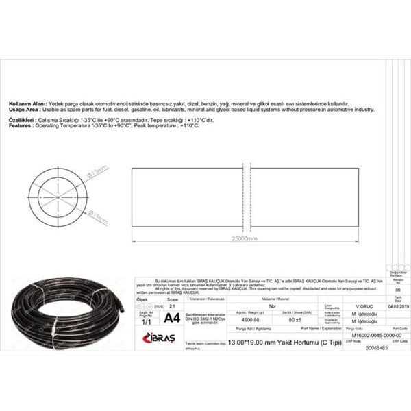 IBRAS 68485 13.0Mm X 19.0Mm Yakıt Hortumu Üniversal C / Tipi