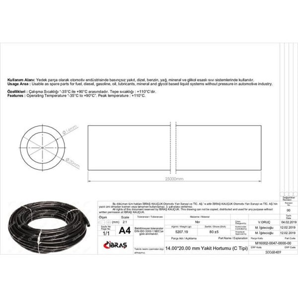 IBRAS 68489 14.0Mm X 20.0Mm Yakıt Hortumu Üniversal C / Tipi